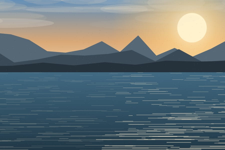 The rectangle that survived the crop. The sun, the ridge lines and the water are kept; the cloud at the top and the shingle at the bottom are gone, and what is left is at the same detail it always had.